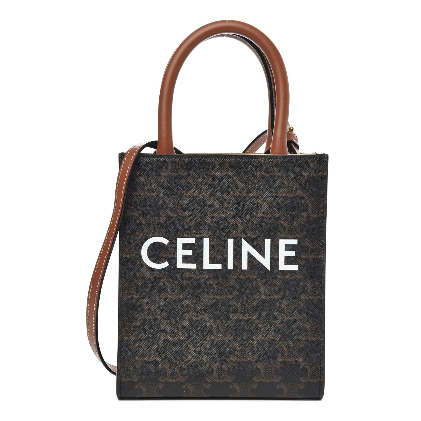 Triomphe Canvas Calfskin Mini Vertical Cabas Tan