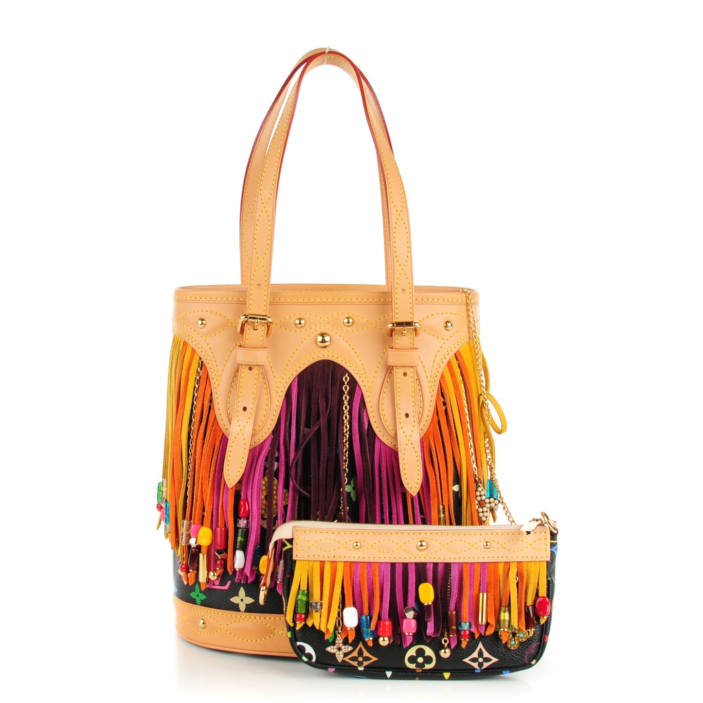 Monogram Multicolor Fringe Bucket Black