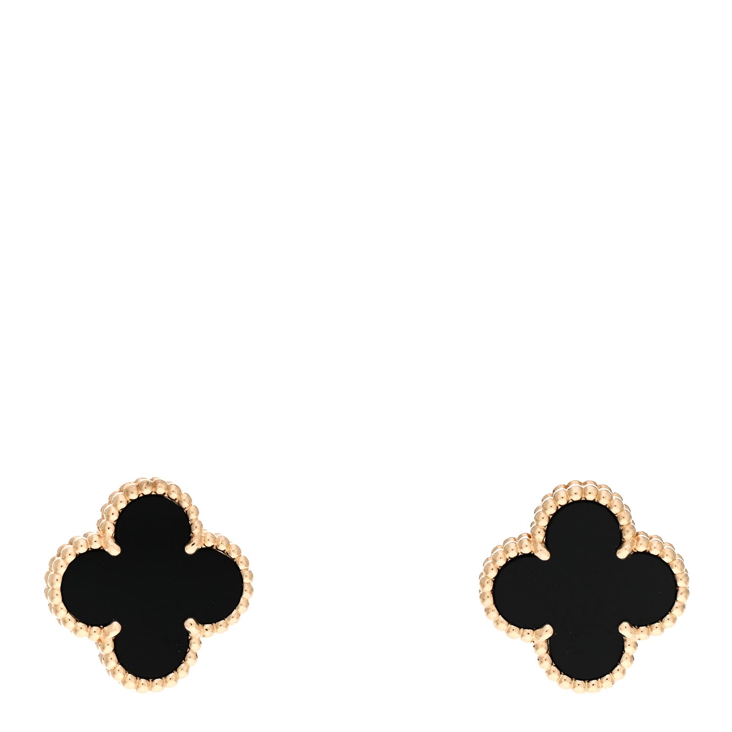 18K Yellow Gold Black Onyx Vintage Alhambra Earrings