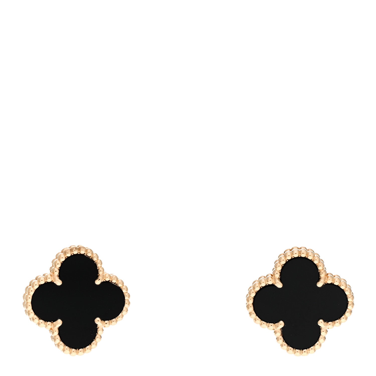 Van Cleef & Arpels 18K Yellow Gold Black Onyx Vintage Alhambra Earrings 1 of 5