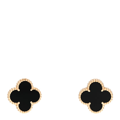 Van Cleef & Arpels 18K Yellow Gold Black Onyx Vintage Alhambra Earrings 1 of 5