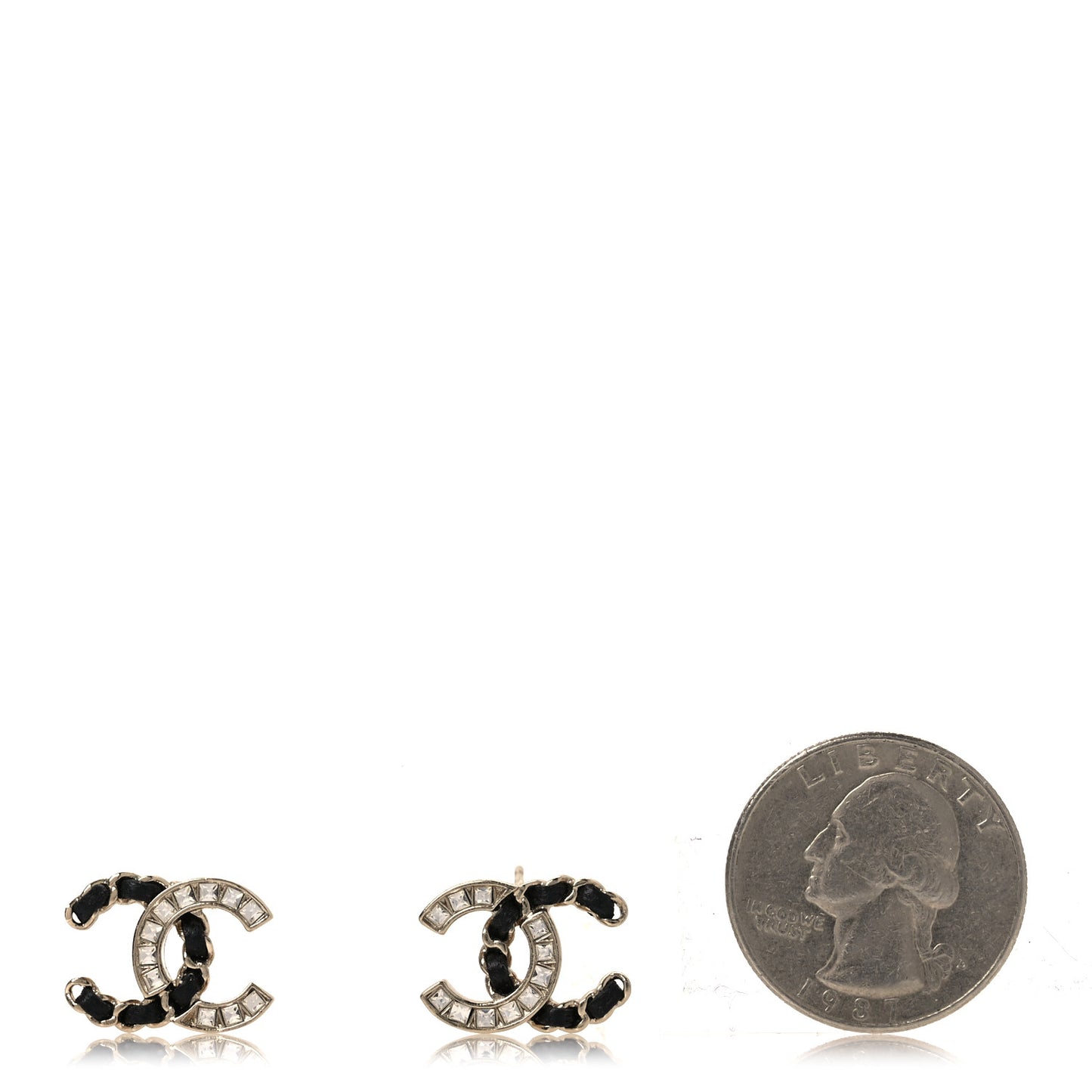 Crystal Baguette Lambskin Chain CC Vintage Allure Stud Earrings Black Gold