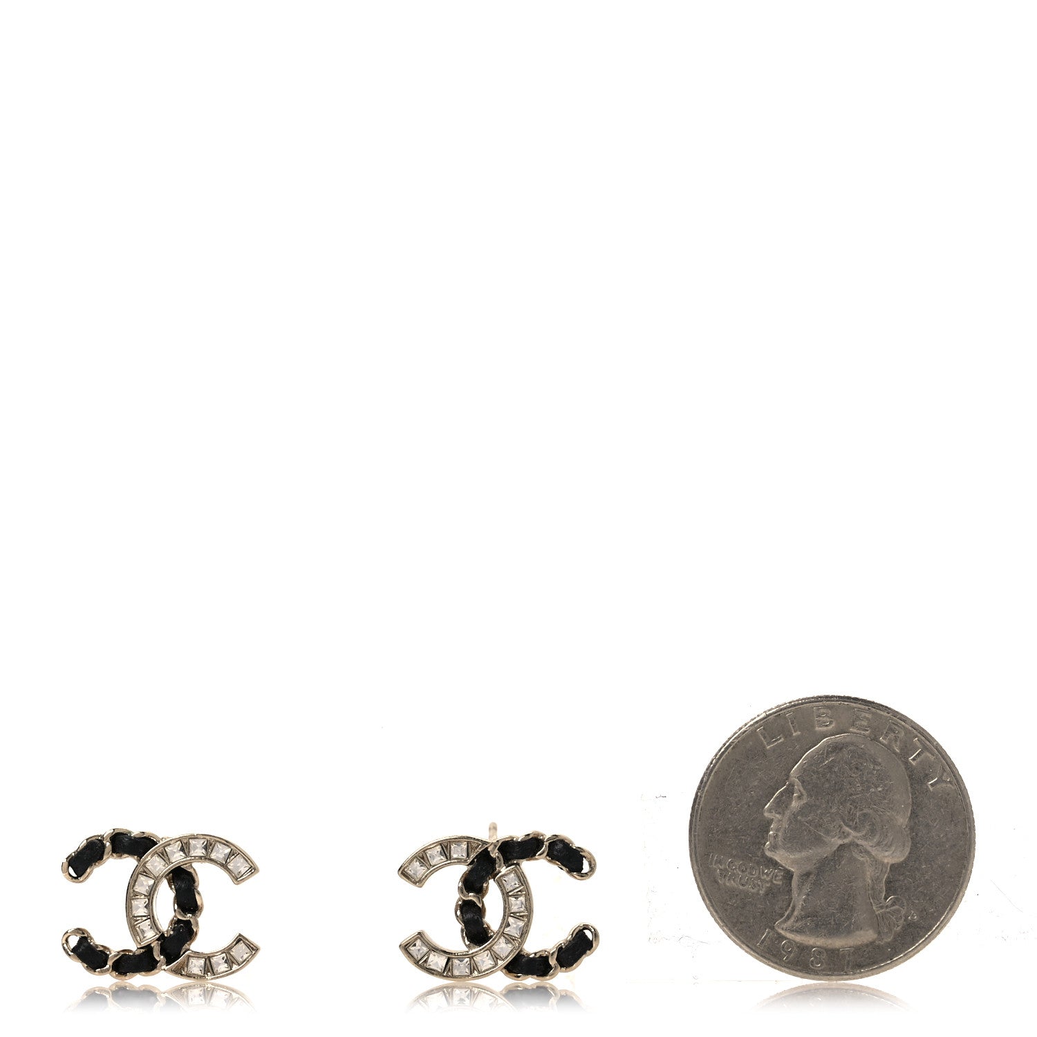 Chanel Crystal Baguette Lambskin Chain CC Vintage Allure Stud Earrings Black Gold 2 of 6
