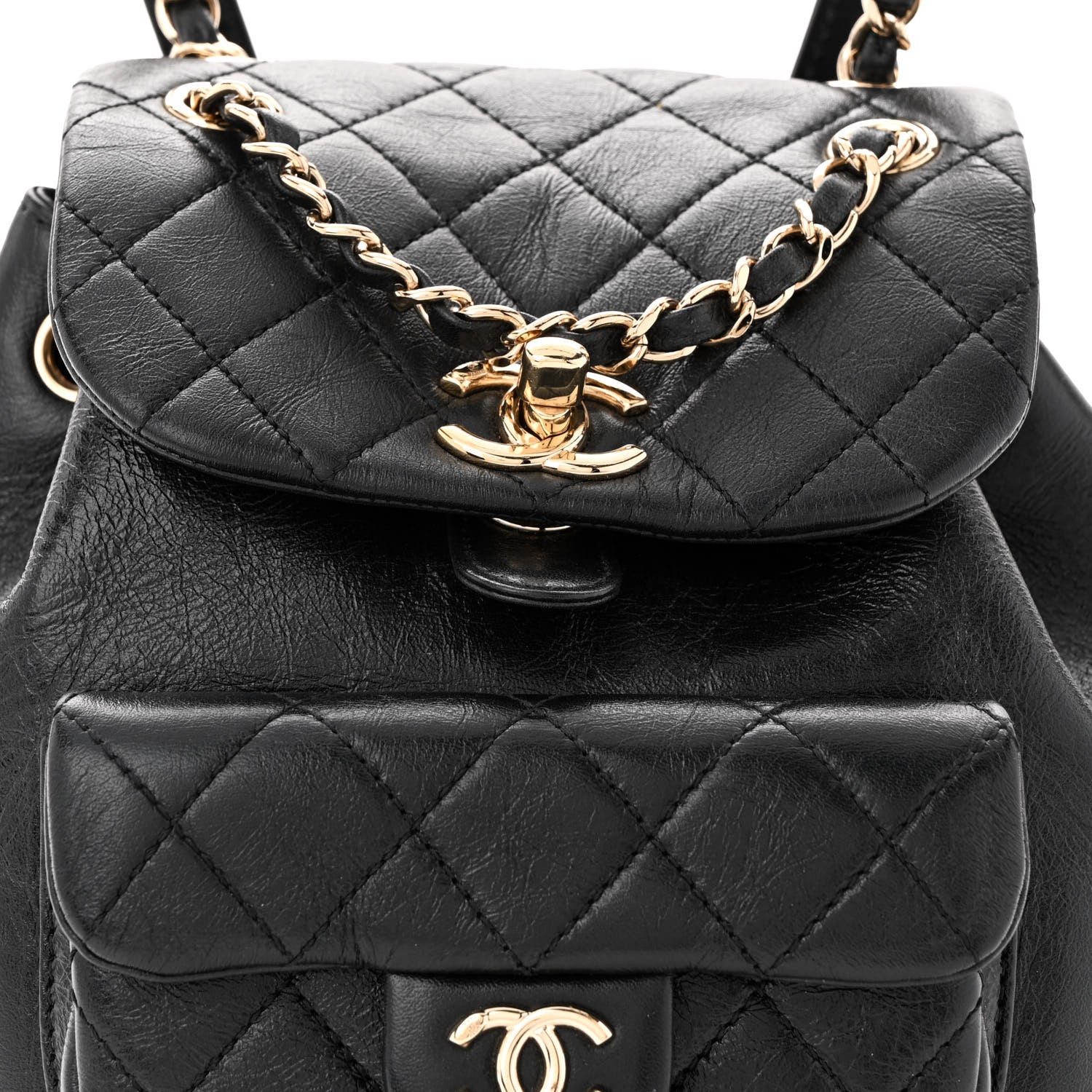 Chanel Glazed Aged Calfskin Quilted Small Duma Drawstring Backpack Black 8 of 10