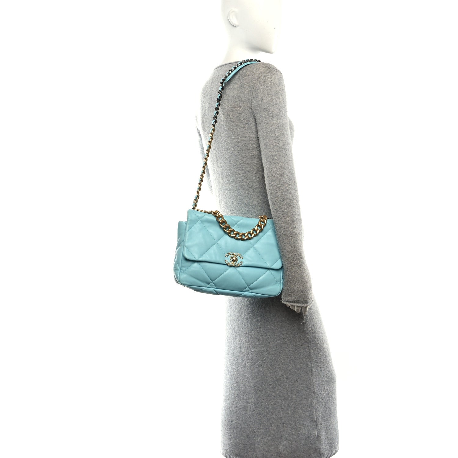 Chanel Lambskin Quilted Large Chanel 19 Flap Light Blue 2 of 10