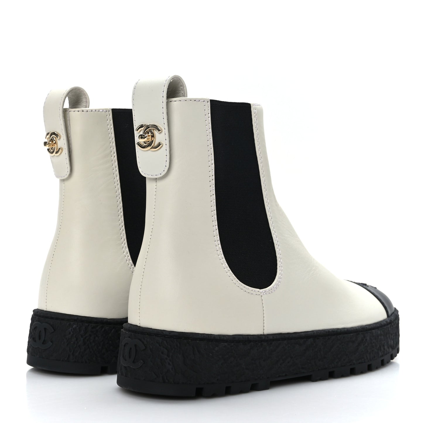 Calfskin Cap Toe CC Ankle Boots 37.5 White Black