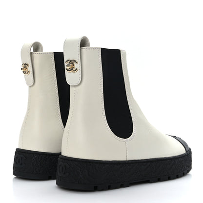 Chanel Calfskin Cap Toe CC Ankle Boots 37.5 White Black 4 of 8