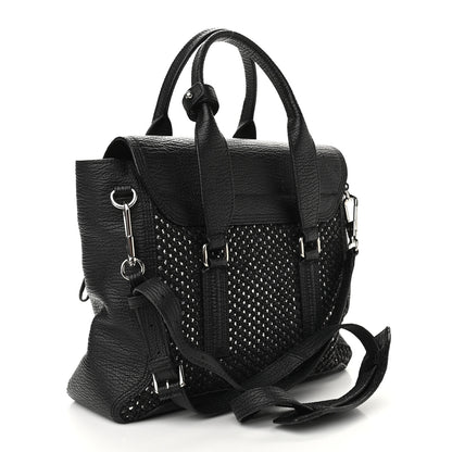 3.1 Phillip Lim 3.1 Textured Calfskin Woven Panel Medium Pashli Satchel Black Silver 3 of 8