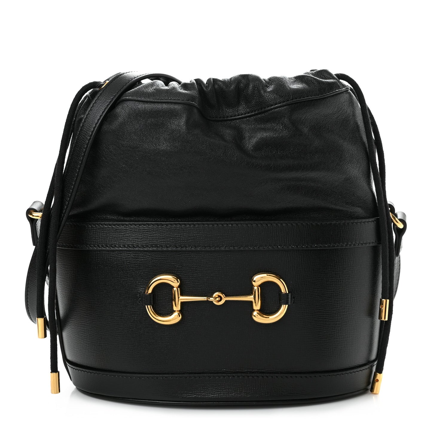 Azalea Sakai Calfskin Horsebit 1955 Drawstring Bucket Bag Black