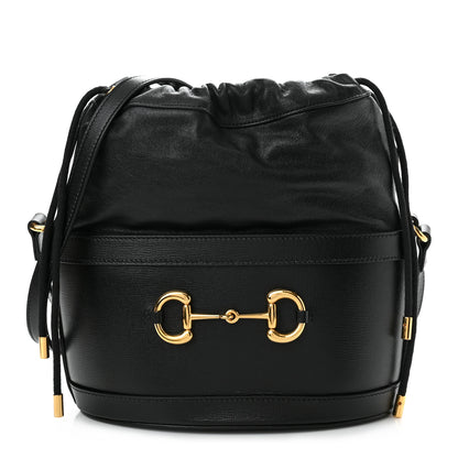 Gucci Azalea Sakai Calfskin Horsebit 1955 Drawstring Bucket Bag Black 1 of 10
