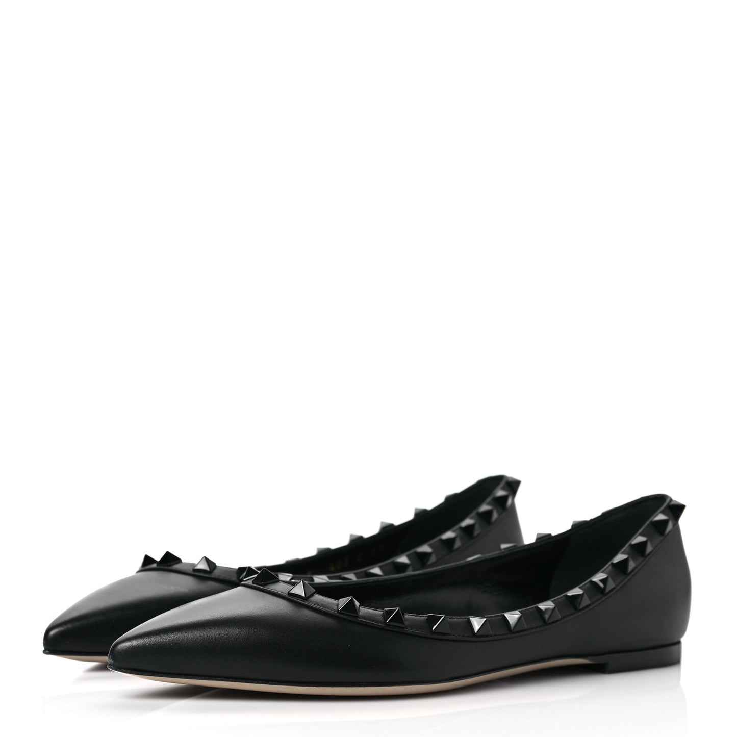 Calfskin Lacquered Monochrome Rockstud Ballerina Flats 37 Black