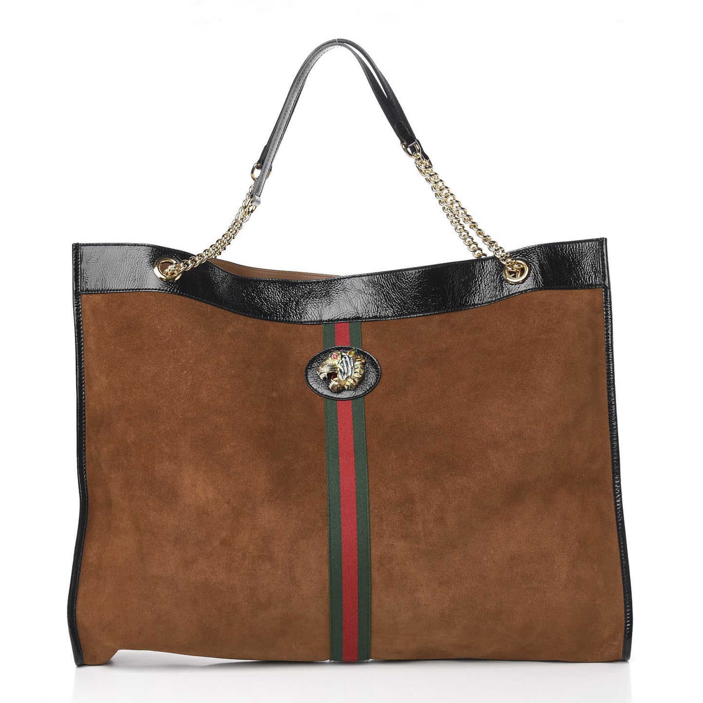 Suede Patent Maxi Rajah Chain Tote Nocciola Black