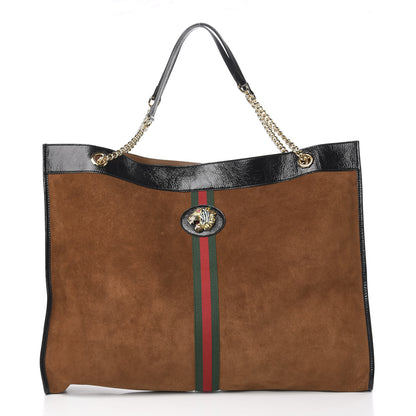 Gucci Suede Patent Maxi Rajah Chain Tote Nocciola Black 3 of 12