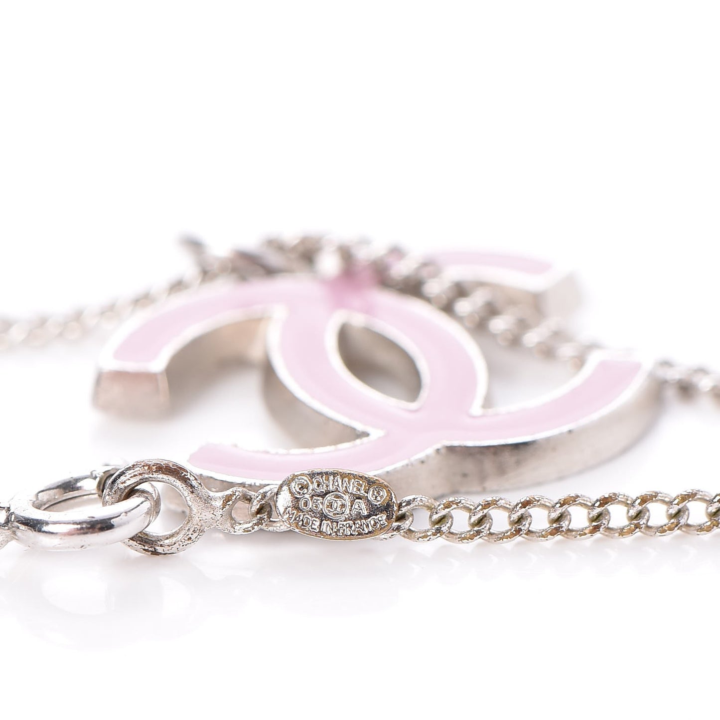 Enamel CC Necklace Silver Pink