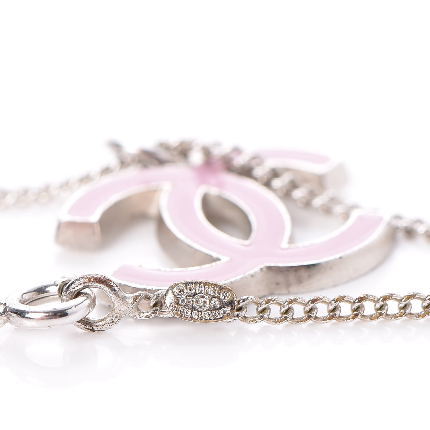 Chanel Enamel CC Necklace Silver Pink 5 of 6