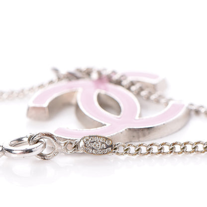 Chanel Enamel CC Necklace Silver Pink 5 of 6