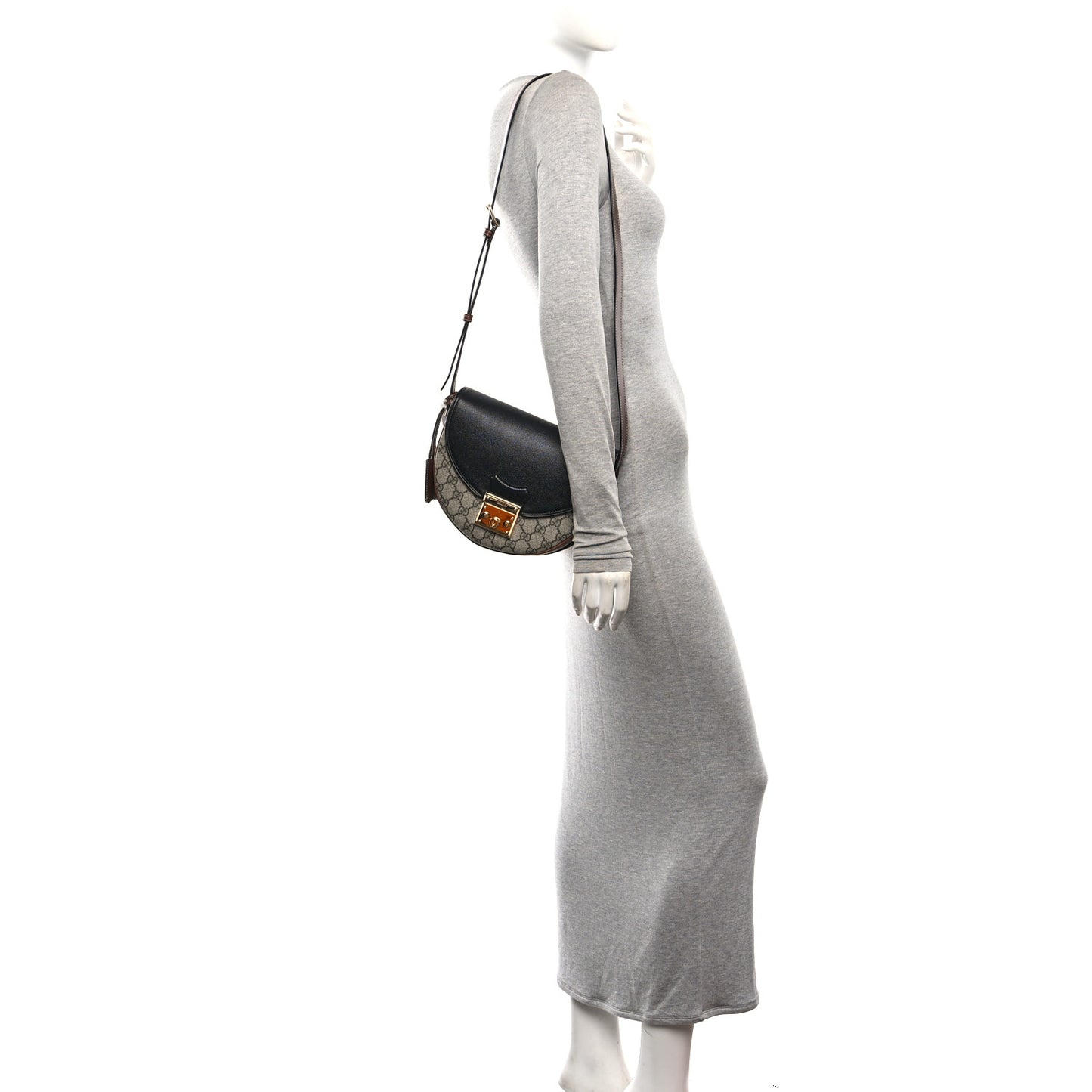 GG Supreme Monogram Calfskin Small Padlock Messenger Shoulder Bag Beige Black Cuir