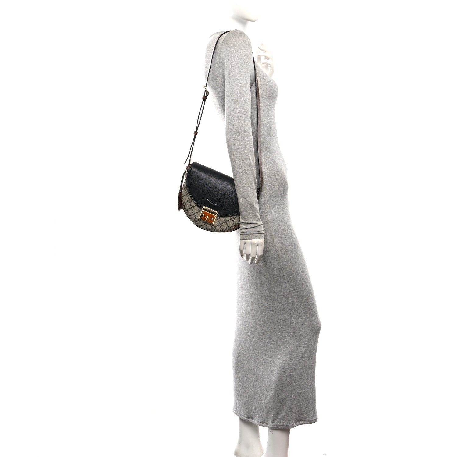 Gucci GG Supreme Monogram Calfskin Small Padlock Messenger Shoulder Bag Beige Black Cuir 2 of 10