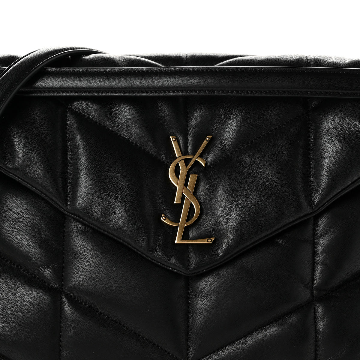 Lambskin Quilted Medium Loulou Puffer Monogram Chain Satchel Black