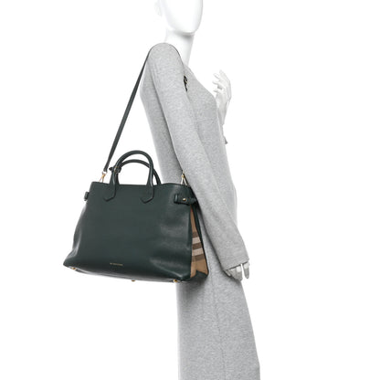 Burberry Derby Calfskin House Check Large Banner Tote Dark Bottle Green 2 of 10