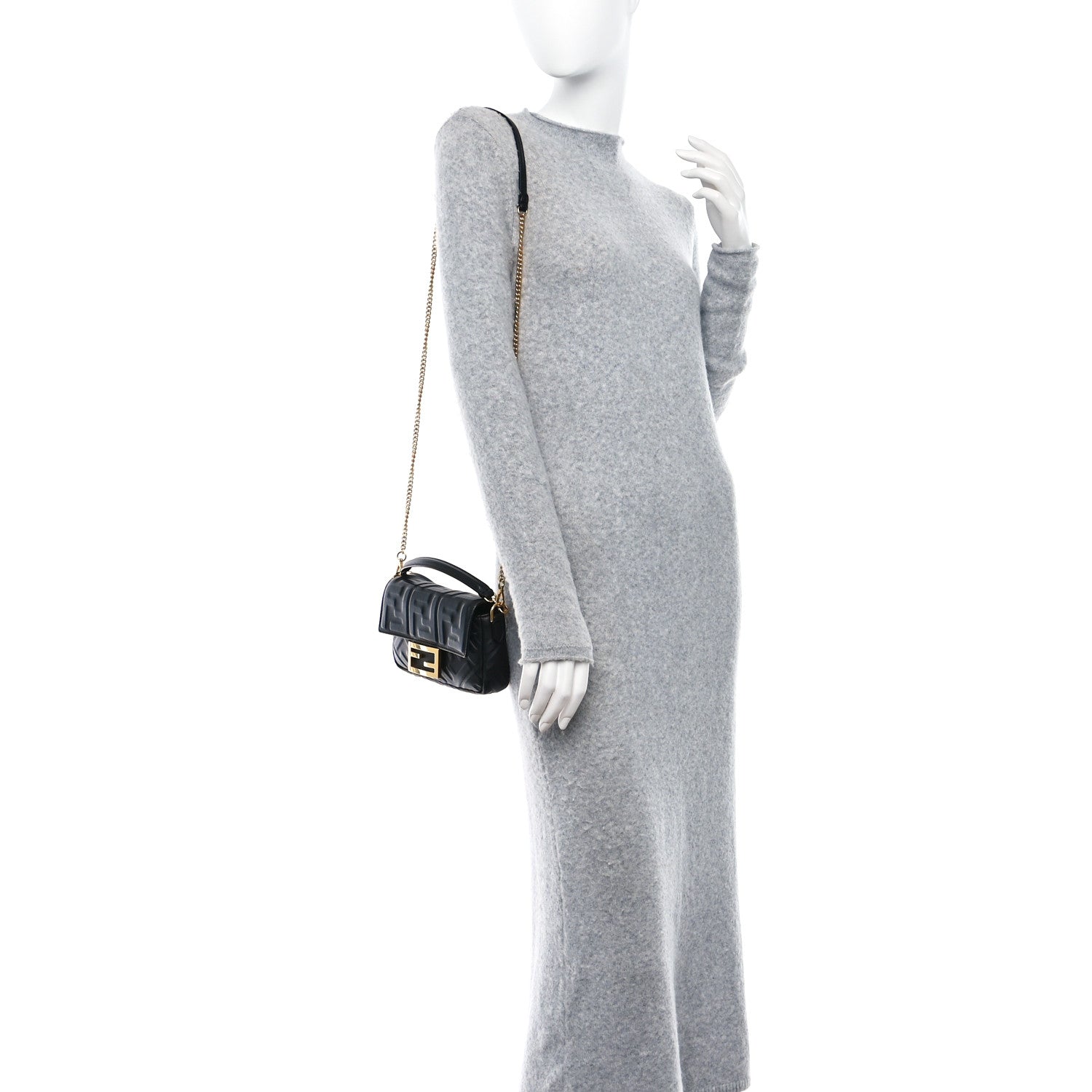 Fendi Nappa FF 1974 Embossed Mini Baguette Black 2 of 9