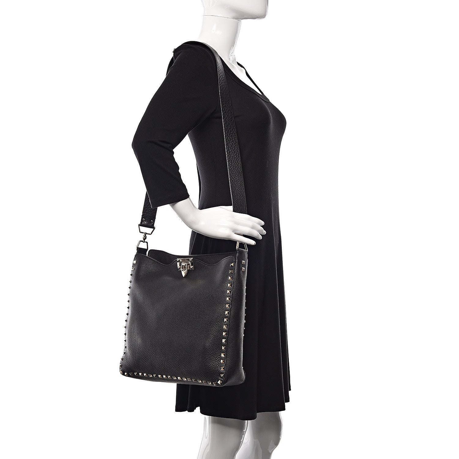 Valentino Garavani Pebbled Calfskin Large Rockstud Flip-Lock Messenger Bag Black 2 of 12