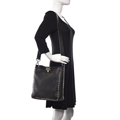 Valentino Garavani Pebbled Calfskin Large Rockstud Flip-Lock Messenger Bag Black 2 of 12