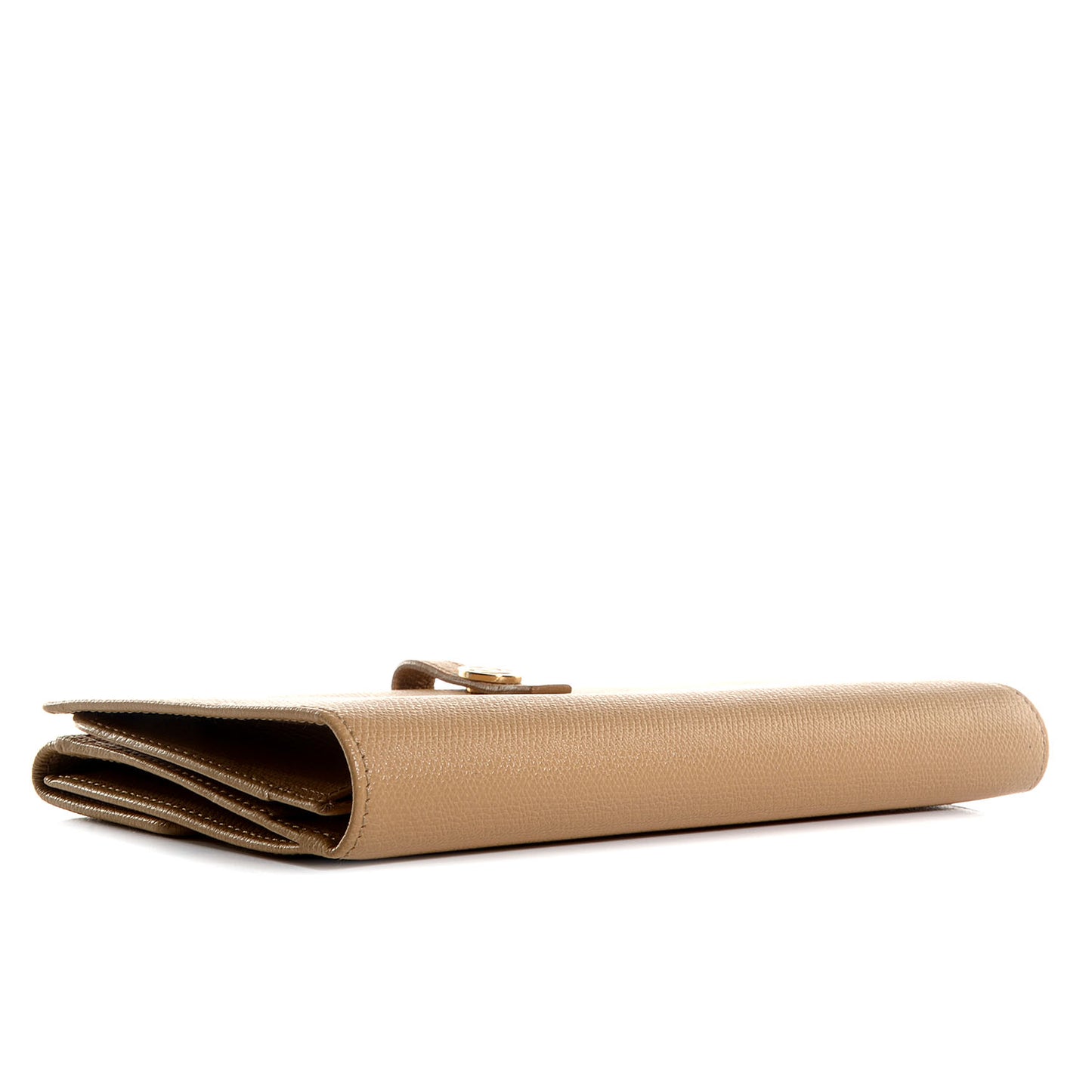 Grained Calfskin CC Button Wallet Beige