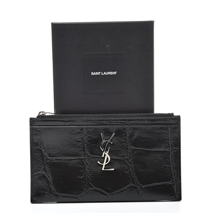 Saint Laurent Calfskin Crocodile Embossed Monogram Bill Pouch Black 8 of 8