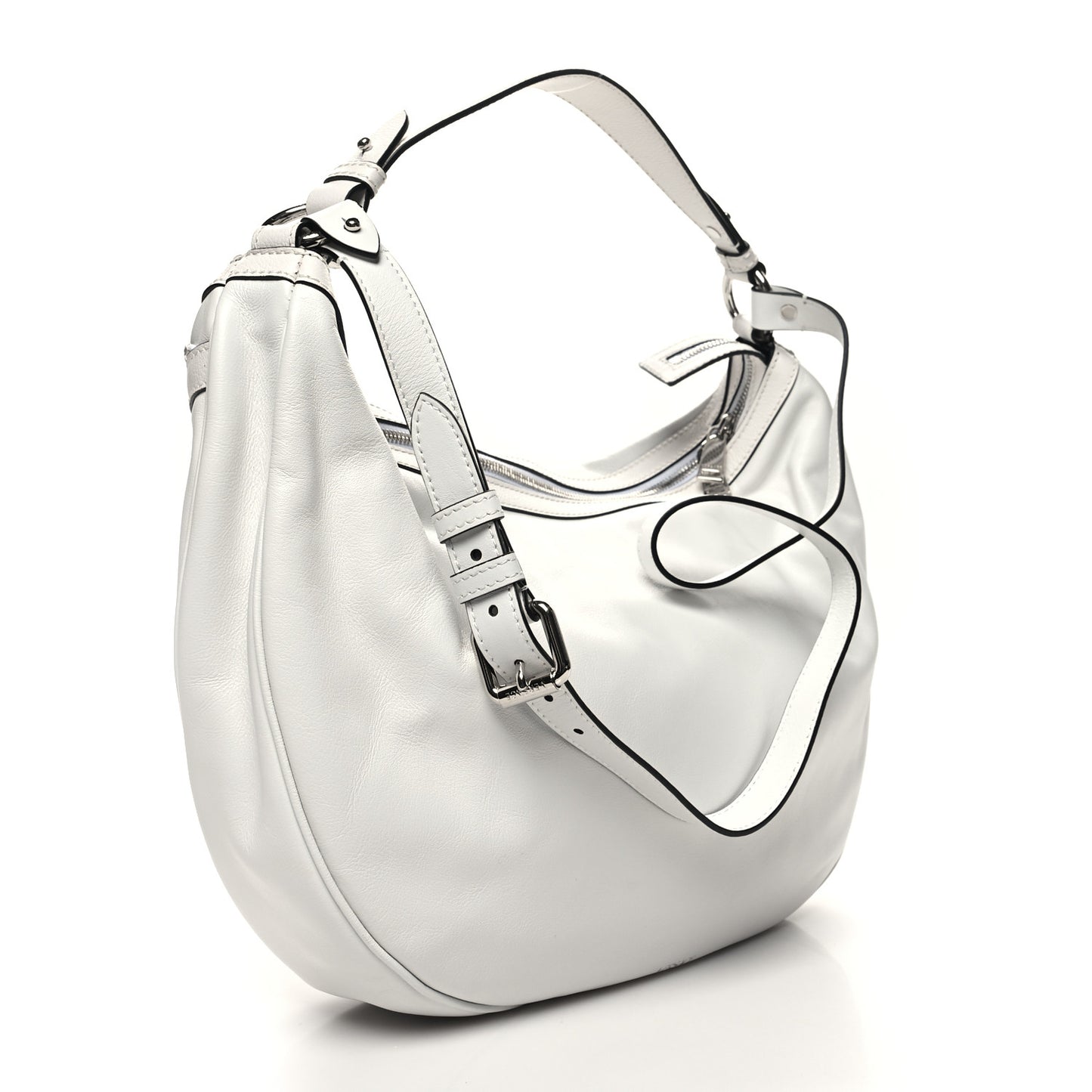 Calfskin Large Repeat Zip Hobo White