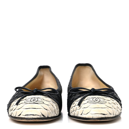 Chanel Glitter Snakeskin CC Cap Toe Ballerina Flats 37 Black White 3 of 13