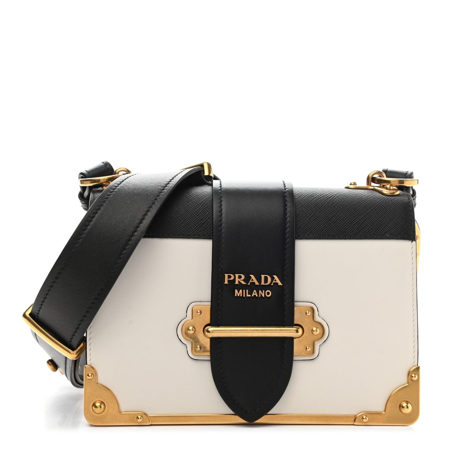 City Calfskin Saffiano Cahier Bag White Black