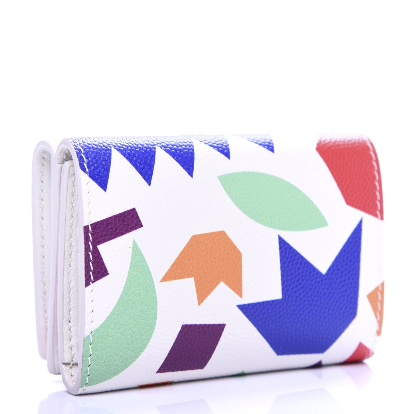 Grained Calfskin Paris Petite Compact Wallet White Multicolor