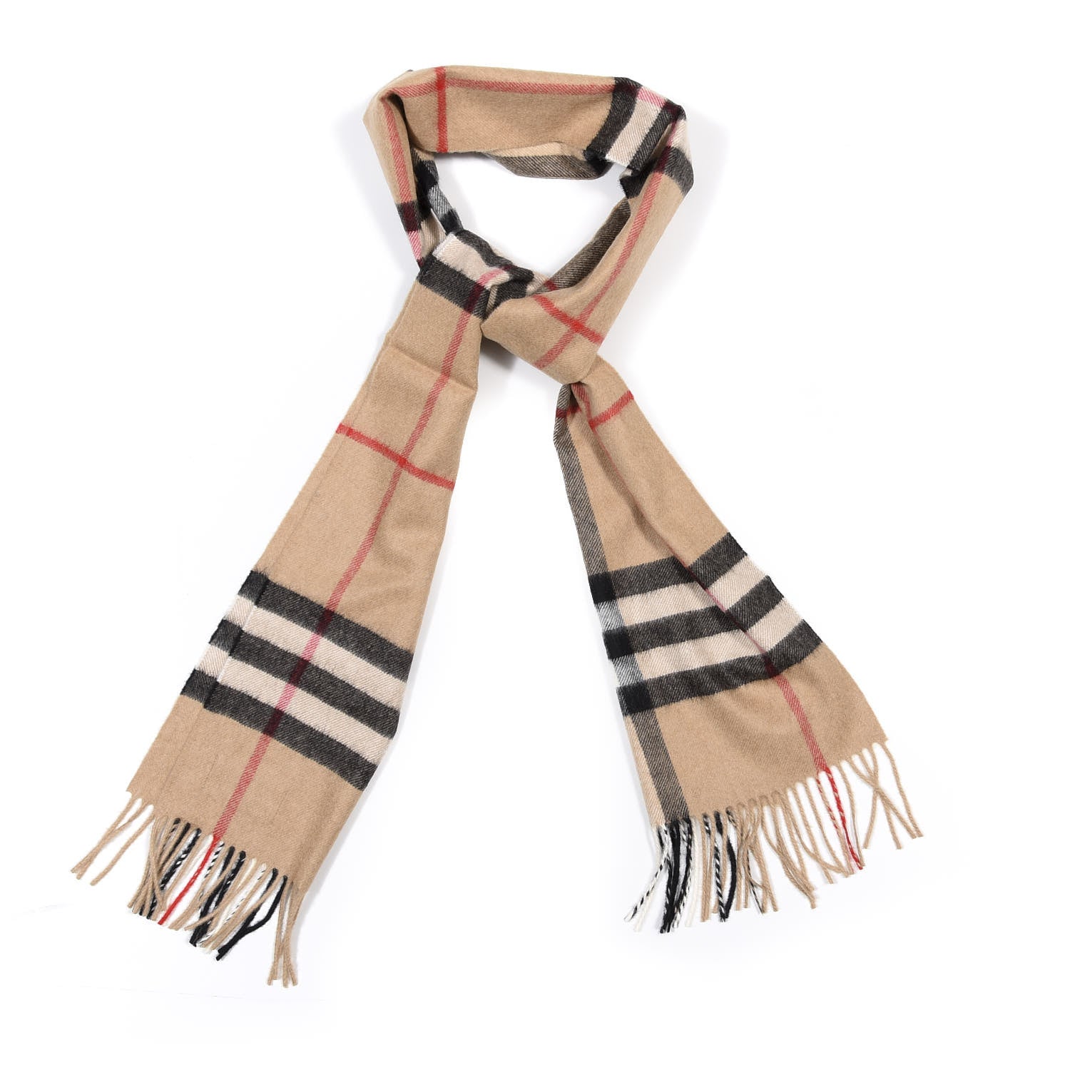 Burberry Cashmere Giant Check Fringe Scarf Camel 1 of 4