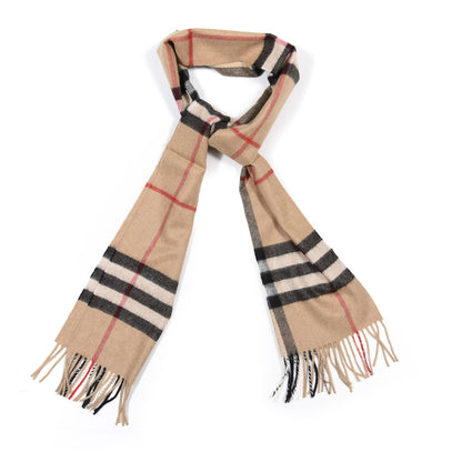 Burberry Cashmere Giant Check Fringe Scarf Camel 1 of 4