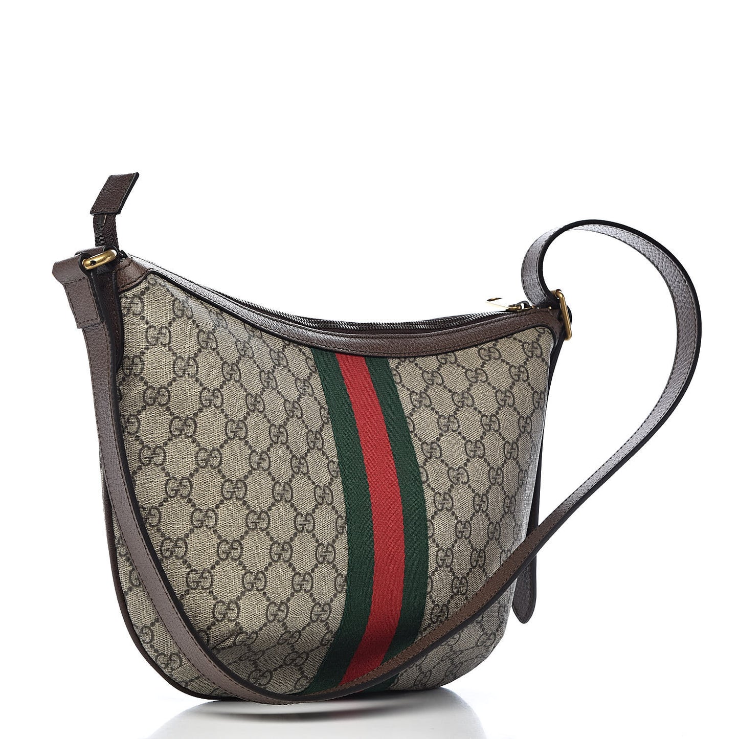 GG Supreme Monogram Web Small Ophidia Half Moon Hobo Brown
