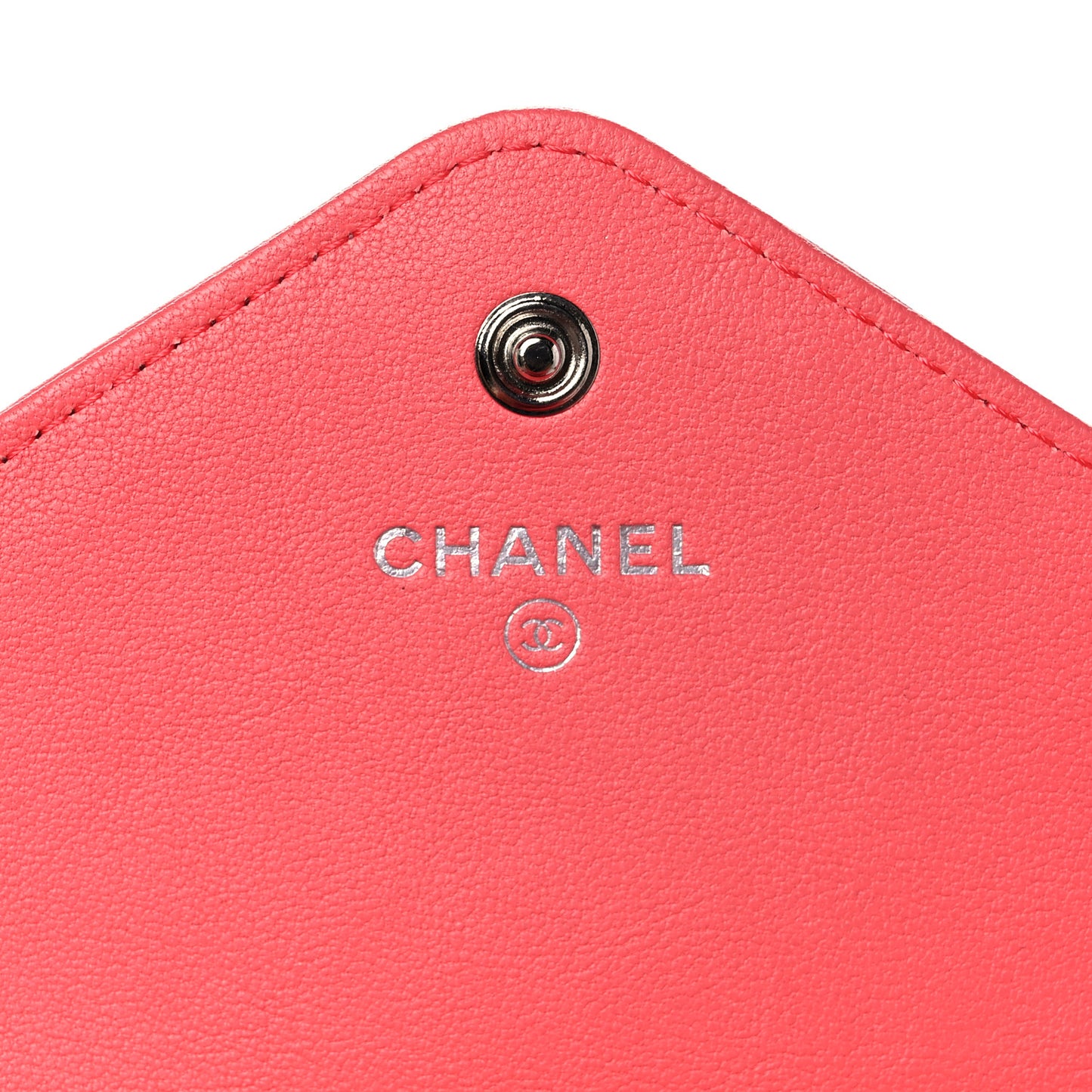 Lambskin Chevron Quilted Card Holder Pink