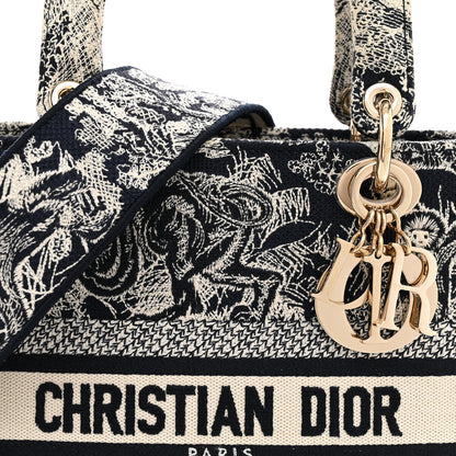 Christian Dior Canvas Toile De Jouy Reverse Embroidered Medium Lady D-Lite Navy 8 of 10