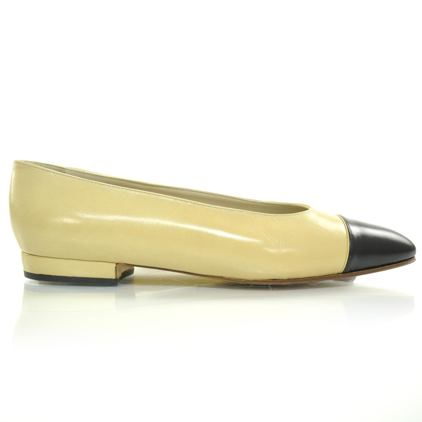 Leather Cap Toe Flats 41 Beige and Black