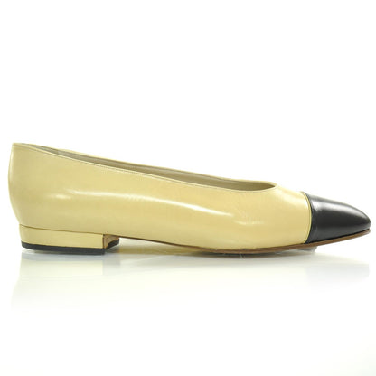Chanel Leather Cap Toe Flats 41 Beige and Black 5 of 9