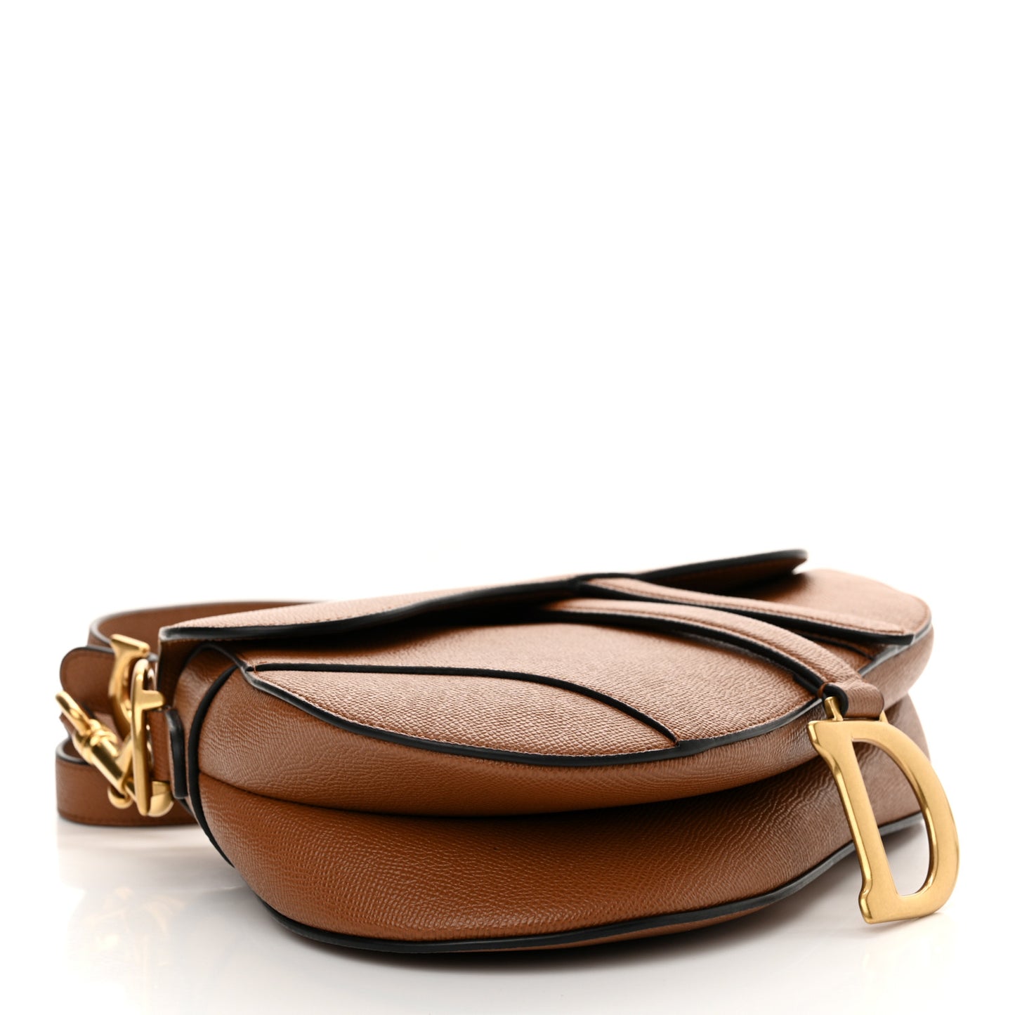 Grained Calfskin Saddle Bag With Strap Camello