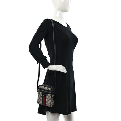 Gucci GG Supreme Monogram Textured Calfskin Web Mini Ophidia Messenger Beige Blue 2 of 10