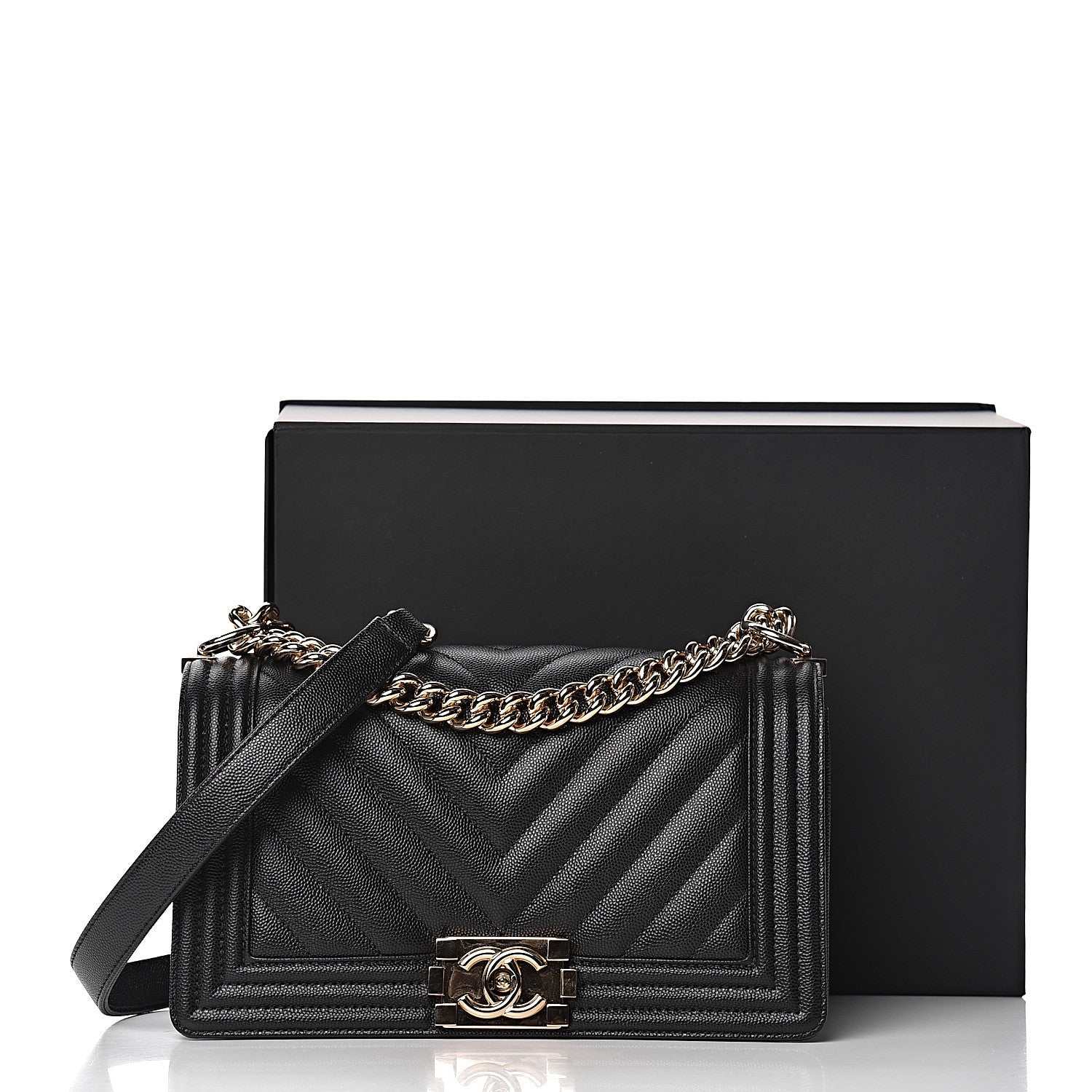 Chanel Caviar Chevron Quilted Medium Boy Flap Black 12 of 12