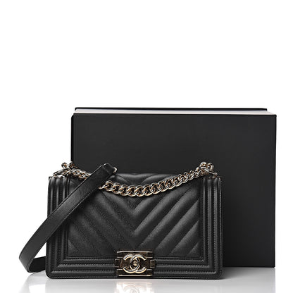 Chanel Caviar Chevron Quilted Medium Boy Flap Black 12 of 12