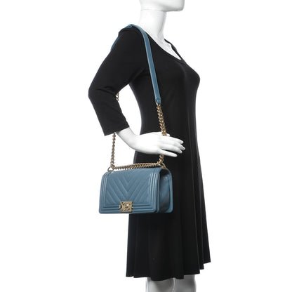 Chanel Caviar Chevron Quilted Medium Boy Flap Blue 2 of 9