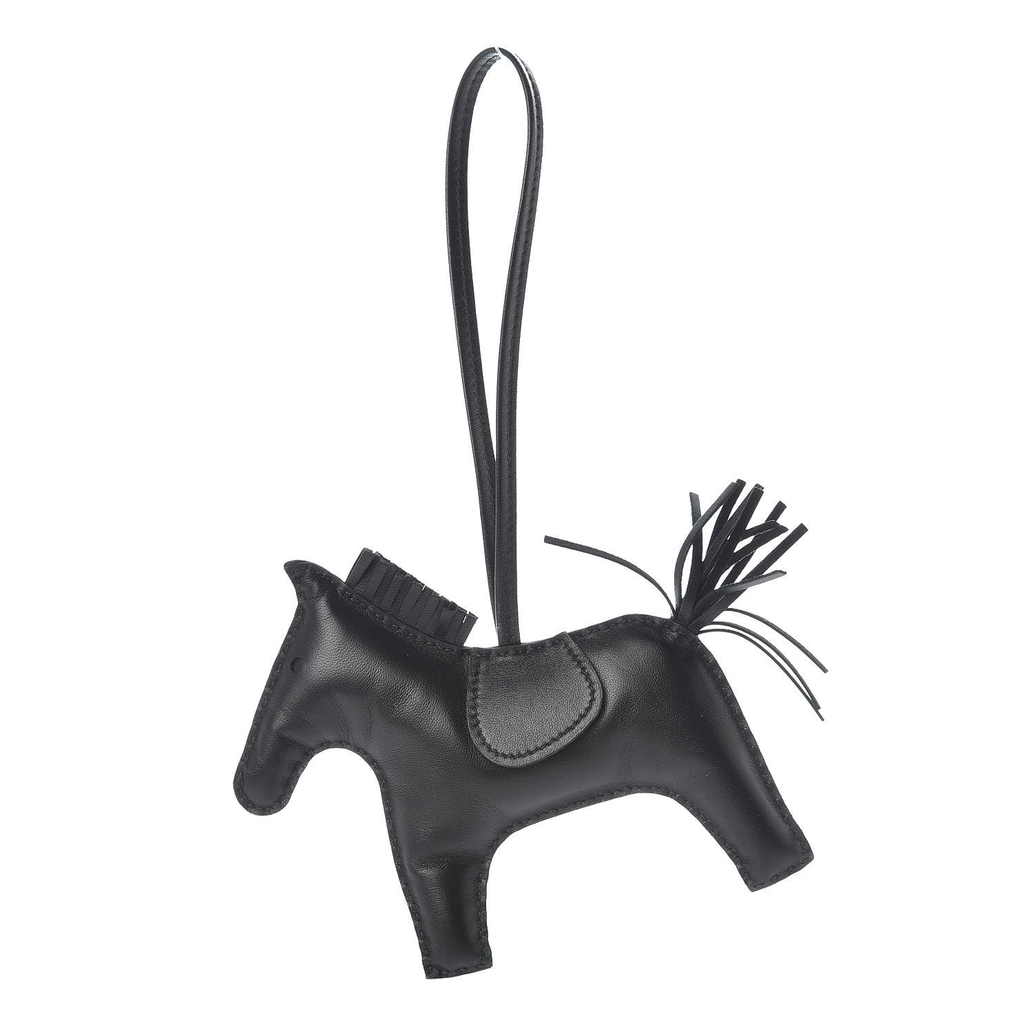 Hermes Milo Lambskin Grigri Rodeo Horse Bag Charm GM So Black 1 of 4