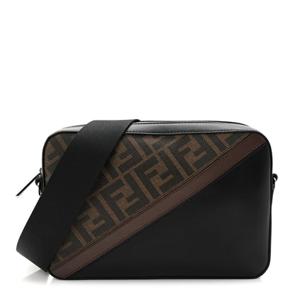 Fendi Glazed Fabric Vitello Liberty FF 1974 Diagonal Medium Camera Case Tobacco Moresco Black 2 of 19