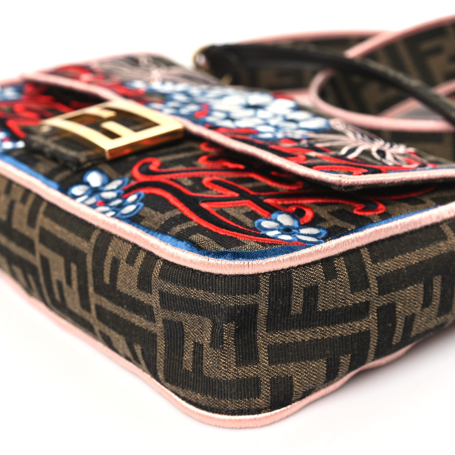Fendi Fabric Jacquard FF 1974 Karligraphy Embroidered Baguette Tobacco Moro Rosso 9 of 9