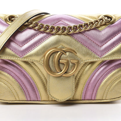 Gucci Metallic Calfskin Matelasse Mini GG Marmont Shoulder Bag Gold Pink 8 of 10