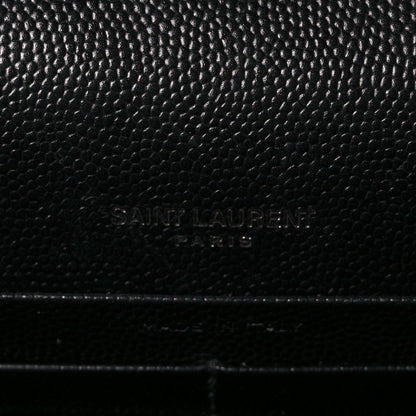 Saint Laurent Grain De Poudre Matelasse Chevron Monogram Monochrome Envelope Chain Wallet Black 6 of 9